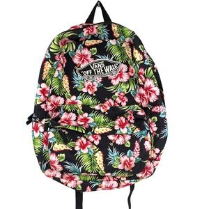 Vans Off The Wall‎ Tropical Floral Backpack Black Red Green Hibiscus Aloha Print